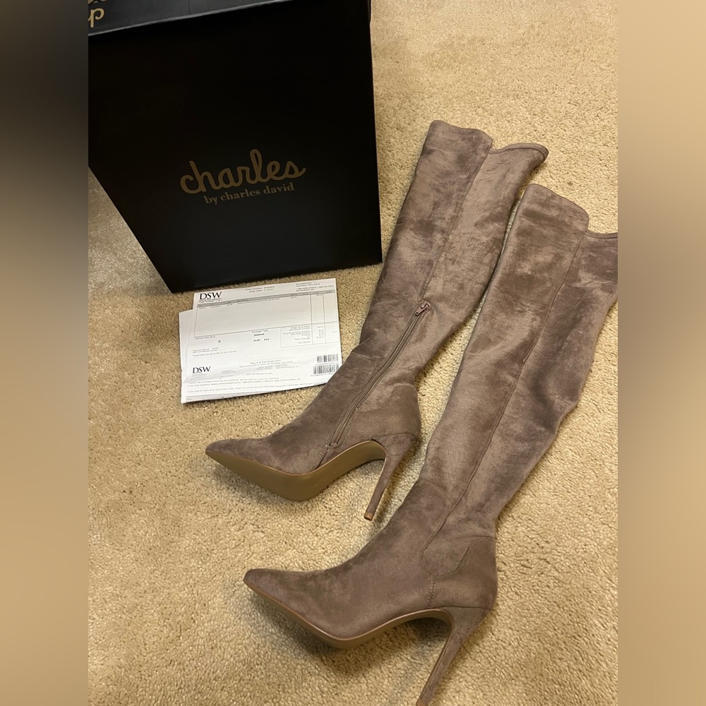 Charles David Women's Suede Over-the-Knee Boots in Taupe